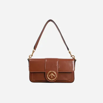 Женская сумка-багет в стиле ретро подмышек, Брендовая Дизайнерская сумка со Стрелкой, Женская сумка через плечо, Натуральная Кожа, Классическая Однотонная Женская сумка