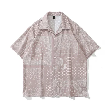 Темно-бежевые рубашки-банданы Icon, винтажные уличные мужские рубашки Оверсайз, летние пляжные гавайские рубашки для отдыха