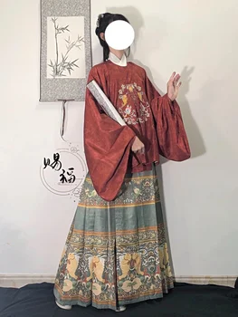 Оригинальный китайский Традиционный женский костюм Hanfu династии Мин с круглым вырезом и вышивкой Bijia Horse Face, юбка-пони на каждый день, осенне-зимний комплект