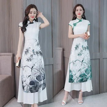 Вьетнамское Традиционное платье Женское Лето 2020 Восточное платье Чонсам в Китайском стиле Платье Ципао Ао Дай Вьетнамская одежда FF2773