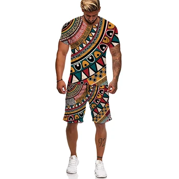 Женские/мужские футболки с принтом, африканские комплекты, модный спортивный костюм/ топы/ шорты в винтажном стиле, летний мужской костюм для спорта и отдыха