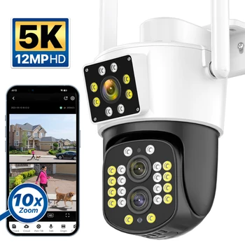 IP-камера 12MP 5K HD 10-Кратный Гибридный Зум PTZ-Камера С Тремя Объективами И Двойным Экраном 4MP Наружная Wifi Защита Безопасности CCTV Автоматическое Отслеживание