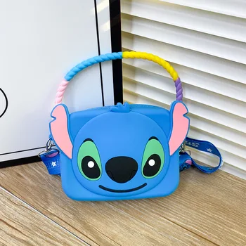 Детская сумка через плечо Disney Stitch для мальчиков с рисунком из мультфильма, детская силиконовая сумка-мессенджер для милой девочки, детский кошелек для монет.