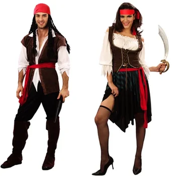 Пиратские костюмы для женщин, мужчин, взрослых, Мужчин на Хэллоуин, костюм капитана Джека Воробья, Пираты Карибского Моря, комплект одежды для косплея