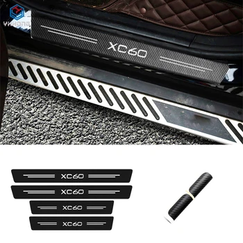 Для Volvo XC60 XC 60 Автоаксессуары 4шт Протектор Порога автомобиля из углеродного волокна, Добро Пожаловать, Украшение педали, Кожаные наклейки