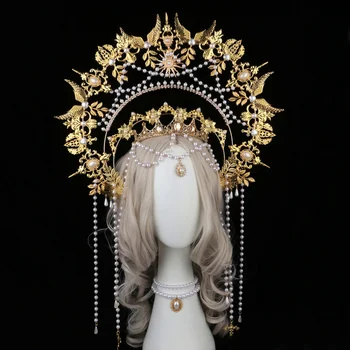Головной убор Sun Goddess Angel KC Halo Crown Королевы Анны, Барочная жемчужная тиара, повязка на голову, коллекция Lolita, готические аксессуары