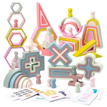 Детские Радужные кубики, деревянные игрушки, Геометрические фигуры Монтессори, Сложенные камни, игровой набор для балансировки, Обучающие Развивающие игрушки