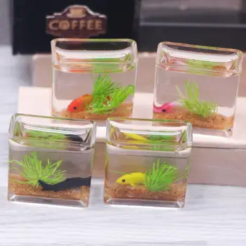 Реалистичный миниатюрный стеклянный аквариум с рыбками, кукольный домик, декоративный орнамент, реквизит для фотосъемки миниатюрных сцен, игрушка-аквариум с кукольным домиком