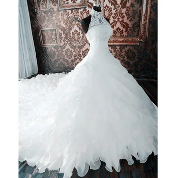 Новое свадебное платье на бретелях vestido de noiva, Прозрачное кружево, Органза, Оборки, свадебные платья в складку, свадебные платья на молнии