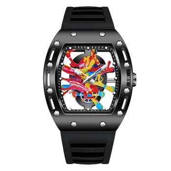 Мужские модные спортивные часы, светящиеся кварцевые наручные часы, циферблат со скелетом, силиконовый ремешок, водонепроницаемые часы, мужские подарочные наручные часы