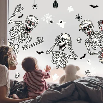 Украшения на Хэллоуин, наклейки на окна, тыква, летучая мышь, Призрак, череп, наклейки на окна, настенная роспись ведьмы, сделай сам, принадлежности для вечеринок для домашнего бара