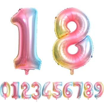 Радужные Золотые Серебряные воздушные шары из фольги с цифрами, Гелиевый шар с большой цифрой, Свадебные украшения, принадлежности для вечеринки по случаю Дня рождения, Глобусы для душа ребенка
