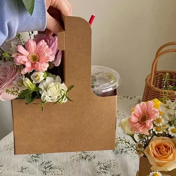 10шт Коробка цветов, Молоко, Чай, Кофе, Коробка букетов для тортов, Цветочная сумочка из Крафт-бумаги, Подарочная упаковка, Подарочная коробка, Подарок на День Святого Валентина своими руками