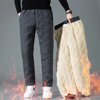 Мужские зимние повседневные брюки из овечьей шерсти, толстые флисовые термобрюки, сохраняющие тепло, водонепроницаемые спортивные брюки, модные брюки высокого качества.