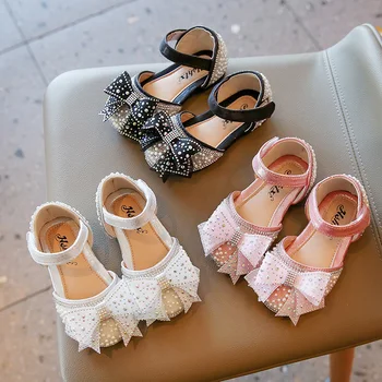 Обувь для Маленьких Девочек Diamante Dream Розово-Черная Весенняя Обувь для Девочек Mary Janes Dance Party Sweet, Размер 21-35, Детская Однотонная Обувь