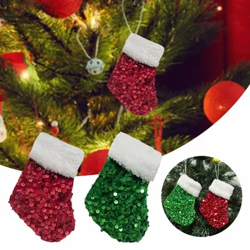Рождественские чулки с блестками, мешочек для конфет, Мультяшные маленькие носки, украшения для подарочных пакетов, Рождественские украшения для дома, Рождество # 50 г