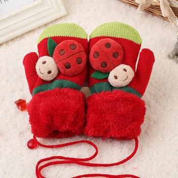 Зимние шерстяные вязаные перчатки для маленьких мальчиков и девочек, теплые плюшевые толстые варежки с полными пальцами, перчатки для детей 1-3 лет, детские перчатки