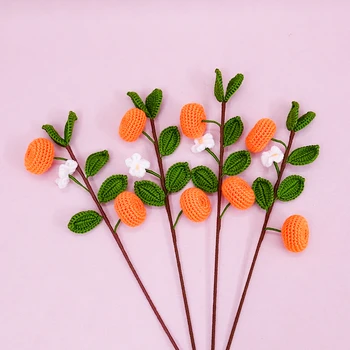 Вязаная ветка оранжевых цветов, связанные крючком букеты искусственных цветов, готовые украшения для дома на свадьбе своими руками, реквизит для фотосъемки