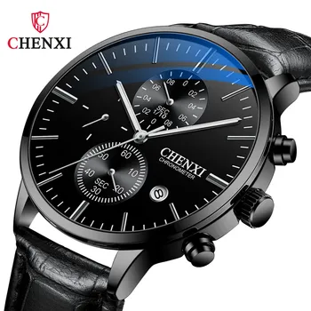 Мужские наручные часы CHENXI Бизнес Хронограф Элегантные Часы Военный Топ Бренд класса Люкс из натуральной кожи Оригинальные Спортивные Мужские часы 971