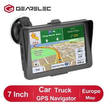 GEARELEC 7-Дюймовый GPS-Навигатор для Автомобиля, Грузовика, GPS-Навигатор с Солнцезащитным Козырьком, Новейшая Карта Европы, Спутниковая Навигация 256M + 8G FM-Музыка