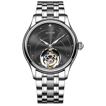 AESOP Новые мужские механические часы с турбийоном, роскошный полый механизм со скелетом, Сапфировое стекло, бриллианты, наручные часы с ручным заводом