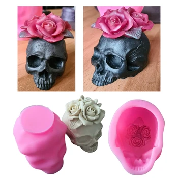 3D Форма для литья свечей в форме черепа из розы, УФ-кристалл, Эпоксидная смола, форма для скелета головы человека, украшения для дома на Хэллоуин