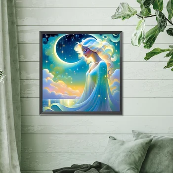 5D DIY Алмазная картина с полной круглой дрелью Богиня звезд и Луны Декор 30x30 см