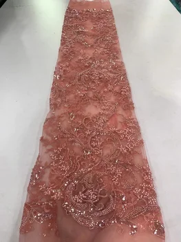 Кружевная ткань с блестками, блестящие хрустальные бусины, Свадебное платье из красного бисера, Нигерийский Тюль 2023, Высококачественная французская сетка.