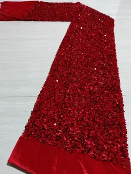 Новейшая африканская кружевная ткань 2023 года, высококачественное бархатное кружево Розового, красного золота с пайетками, Нигерийские кружевные ткани для свадебного платья
