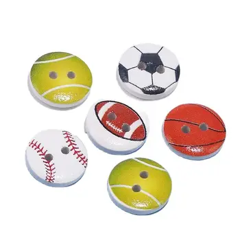 Детская мультяшная футбольная кнопка, детская одежда, свитер, пальто, милая деревянная круглая Плоская кнопка серии мячей с 2 отверстиями