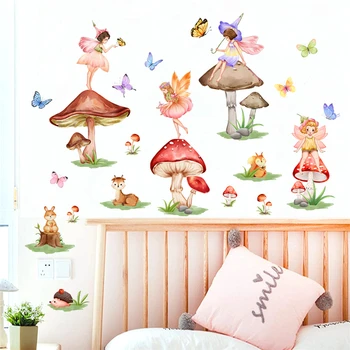 Наклейки на стены с изображением лесных животных, лесного оленя, бабочки, феи, грибов, наклейки на стены для детской комнаты для маленькой девочки, декор спальни