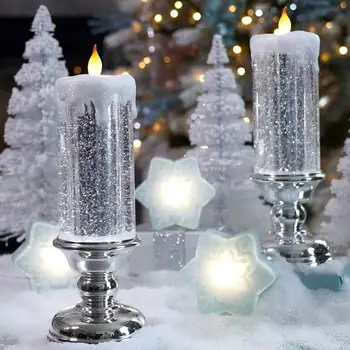 ABS 1 Комплект Привлекательный Рождественский Светодиодный Ночник Цилиндрическая Свеча Лампа С Кружащимся Блеском для Фестиваля
