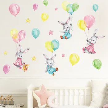 Книга с воздушным шаром в виде мультяшного кролика, украшение стен детской спальни, крыльца, декоративные наклейки на стены, самоклеящиеся украшения комнаты