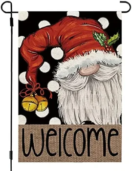 Рождественский Садовый флаг с гномами, 12x18 дюймов, маленькая двусторонняя мешковина, добро Пожаловать, Зимнее украшение двора, баннер для праздника
