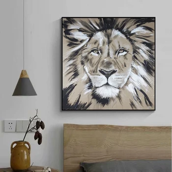 Печать на холсте с львиной головой современное настенное искусство животные плакат картина для гостиной квадратная картина на холсте без рамки