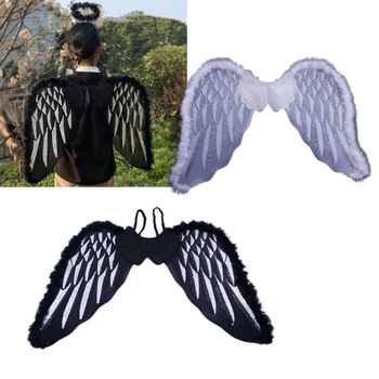 Крылья Ангела, Крылья из перьев с эластичными ремешками, костюм на Хэллоуин, Крылья для женщин, Маскарадные костюмы для косплея для девочек