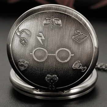 Новые Кварцевые карманные часы с тиснением в виде символа Серых Волшебных очков, Винтажное круглое ожерелье из высококачественной стали, подвеска, Ювелирный подарок
