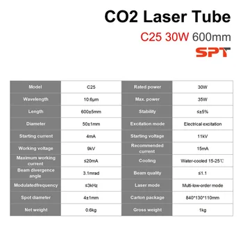 SPT Co2 Лазерная трубка C25 30-35 Вт Длина 600 мм Диаметр 50 Мм для CO2 лазерной гравировки и резки SPT Co2 Лазерная трубка C25 30-35 Вт Длина 600 мм Диаметр 50 Мм для CO2 лазерной гравировки и резки 5