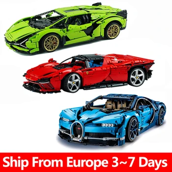 Набор строительных блоков, детские игрушки для детей, подарочный технический автомобиль, Bugattied Chiron Lamborghini Ferraris, наборы кирпичей для супер гоночных автомобилей