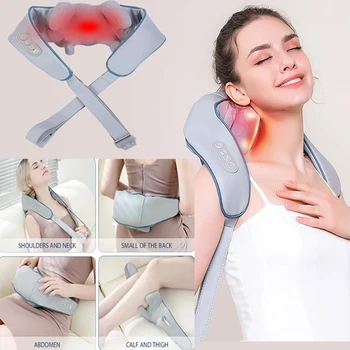 Электрический массажер для шеи и спины, Беспроводная массажная подушка для разминания шеи и плеч, шаль для расслабления мышц шейного отдела спины