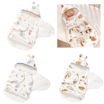 Мягкий и теплый детский спальный мешок, переносное пеленальное одеяло с капюшоном и флисовой подкладкой, подходящее для мальчиков и девочек 0-3 месяцев