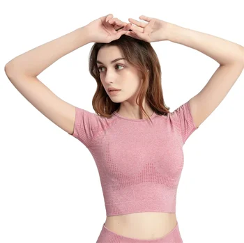Изготовленная на заказ пустая женская однотонная футболка для фитнеса с коротким рукавом, укороченный топ для йоги, прямая поставка