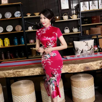 Длинное платье Чонсам, современное китайское Ципао, Классическое женское атласное платье Чонсам в восточном стиле для невесты, свадебные платья для вечеринки