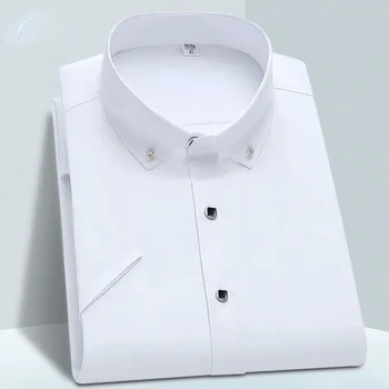 Высококачественная неглаженная мужская рубашка с коротким рукавом, новая однотонная мужская одежда, деловые рубашки, белый синий темно-синий Черный Gozbkf