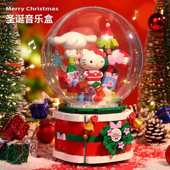 Sanrio Hello Kitty Аниме Фигурка Строительный Блок Музыкальная Шкатулка Милый Каваи Cinnamoroll Сборочные Игрушки Загадай Желание Для Рождественских Подарков