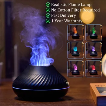 Вулканический Ароматический Диффузор Эфирного Масла Лампа 130 мл USB Портативный Увлажнитель Воздуха с Цветным Пламенем Night Light