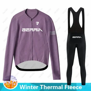 Зимние комплекты из джерси BERRIA для велоспорта, мужская одежда для велоспорта из теплого флиса с длинным рукавом, теплая велосипедная рубашка MTB Maillot, комплект для велоспорта