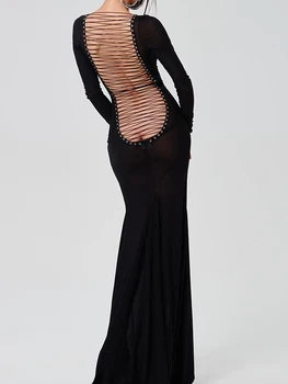 Женское кружевное платье-футляр с длинным рукавом, вышитое цветами, открытое макси-платье, пляжное облегающее прозрачное платье