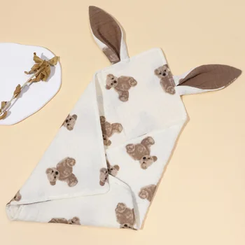 Новое стильное детское комфортное полотенце с милым принтом медведя, двухслойное хлопковое одеяло с заячьими ушками.