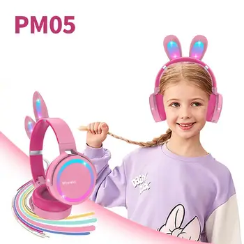 Милые музыкальные наушники, совместимые с Bluetooth, беспроводные наушники, гарнитура с заячьими ушками RGB с микрофоном Для детских наушников В подарок